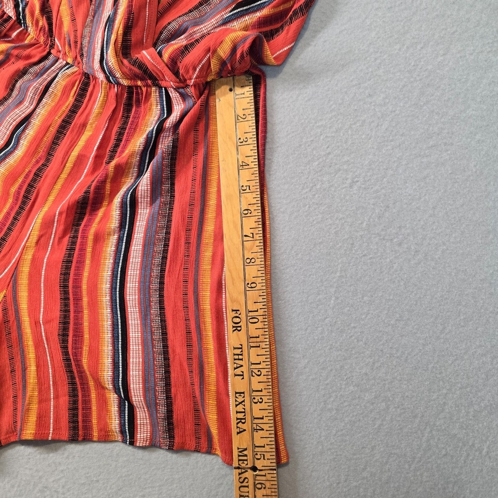 Burnt Orange Medium Romper Striped Boho Sleeveless Elastic Waist Lightweight - Picture 5 of 7